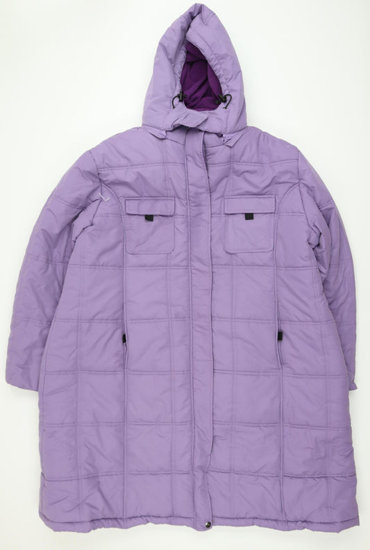 Cotton Traders Womens Purple Long Puffer Coat Size 26 Hooded Winter Jacket