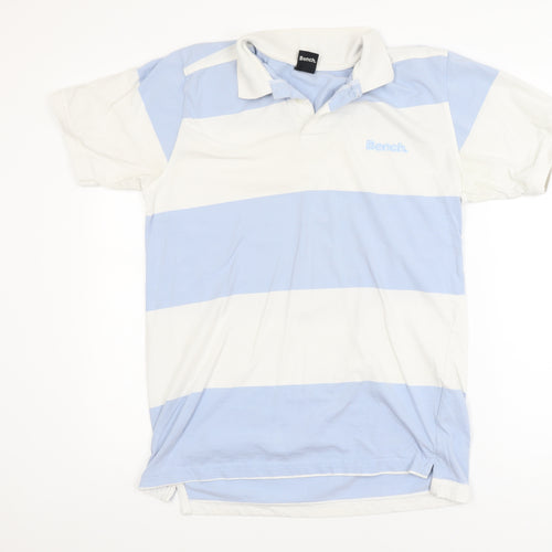 Bench Men's Blue White Striped Polo Shirt Size L Cotton Regular Fit