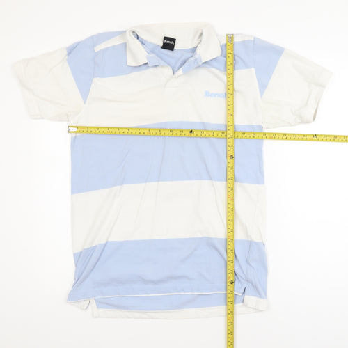 Bench Men's Blue White Striped Polo Shirt Size L Cotton Regular Fit