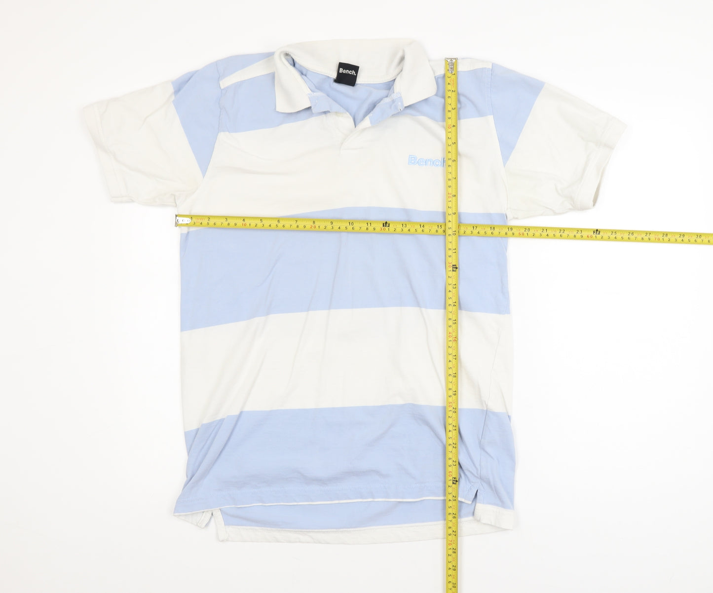 Bench Men's Blue White Striped Polo Shirt Size L Cotton Regular Fit