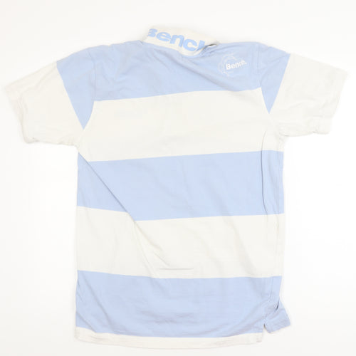 Bench Men's Blue White Striped Polo Shirt Size L Cotton Regular Fit