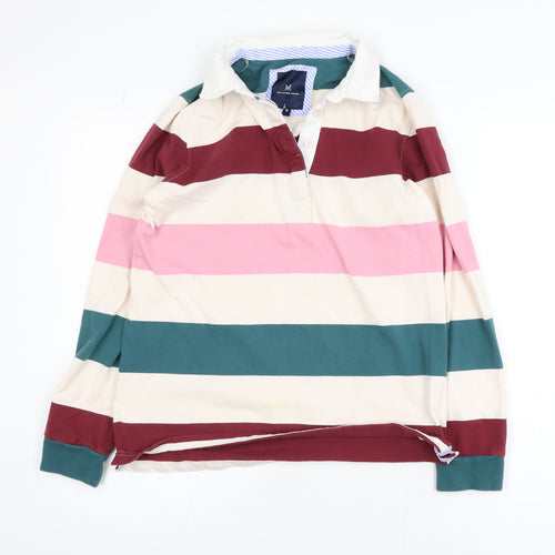 Crew Clothing Company Women's Multicoloured Striped Cotton Long Sleeve Polo Size 12