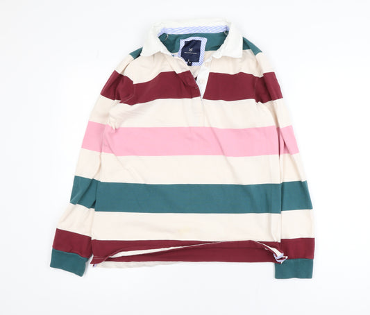 Crew Clothing Company Women's Multicoloured Striped Cotton Long Sleeve Polo Size 12