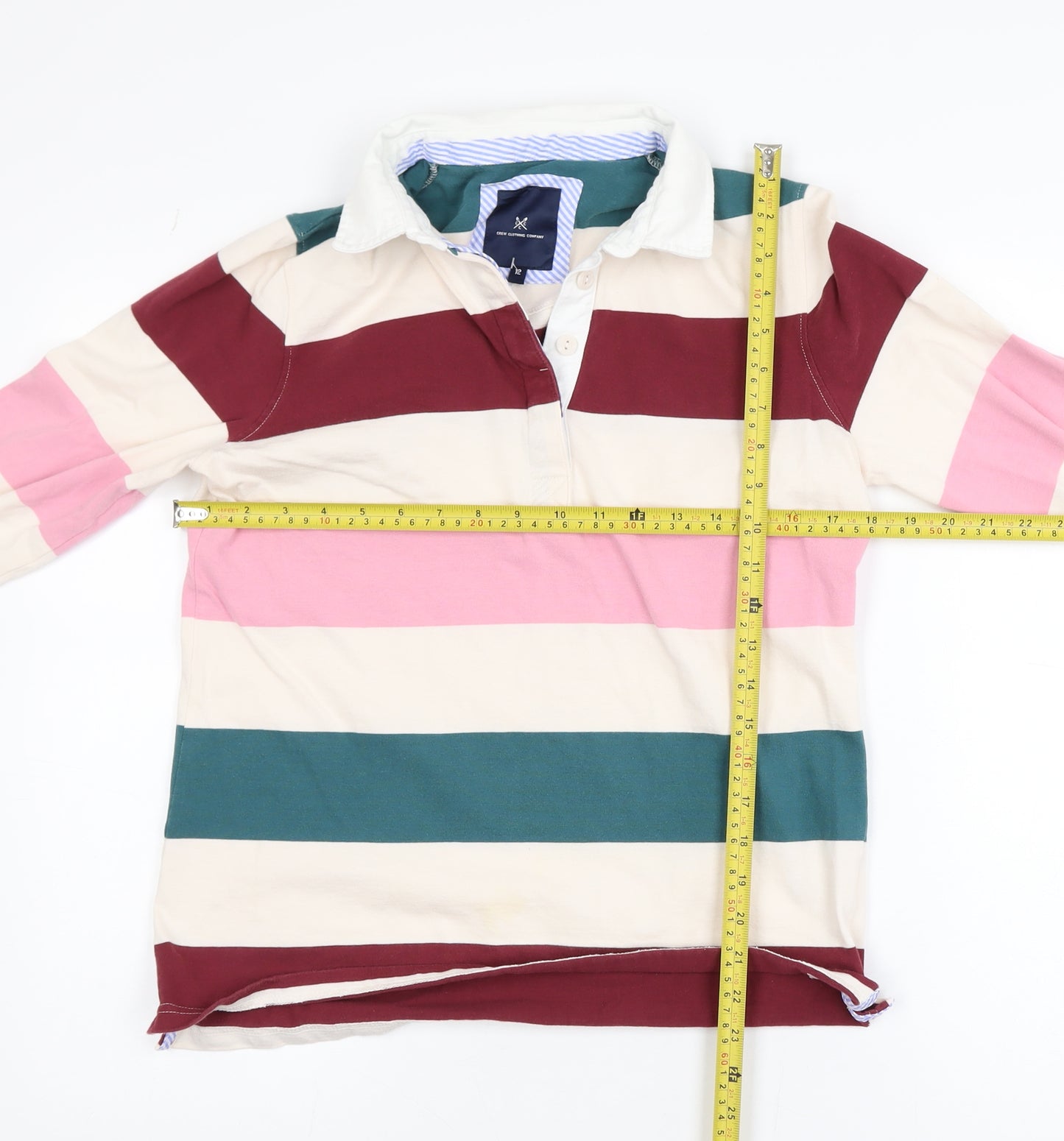Crew Clothing Company Women's Multicoloured Striped Cotton Long Sleeve Polo Size 12