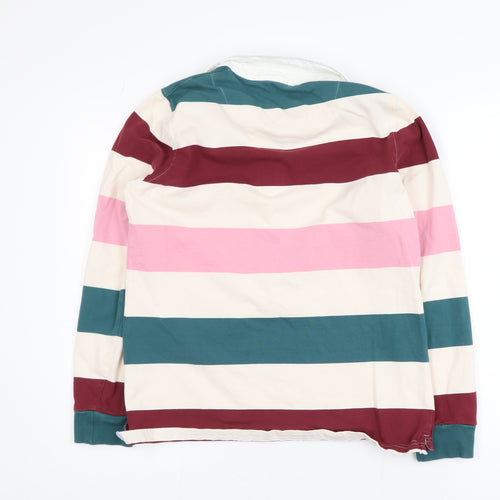 Crew Clothing Company Women's Multicoloured Striped Cotton Long Sleeve Polo Size 12