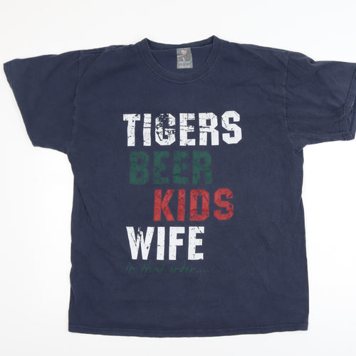 Leicester Tigers Mens Blue Funny Graphic Cotton T-Shirt Size L