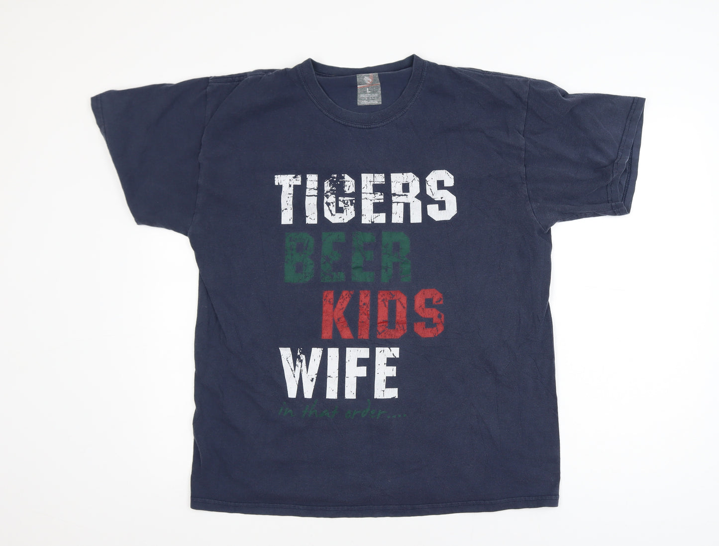Leicester Tigers Mens Blue Funny Graphic Cotton T-Shirt Size L