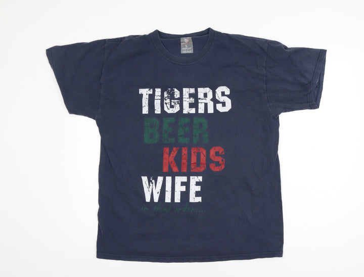 Leicester Tigers Mens Blue Funny Graphic Cotton T-Shirt Size L