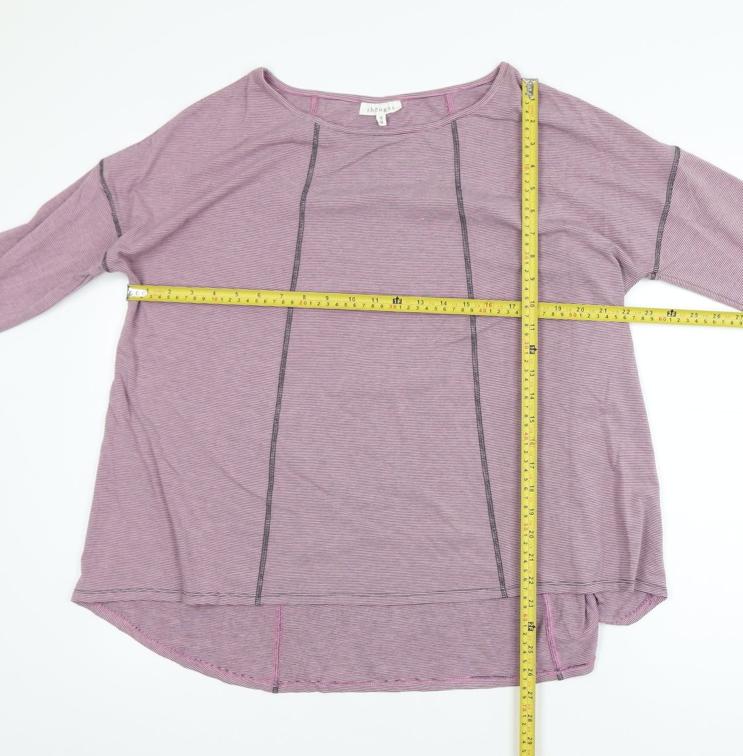 Thought Womens Purple Striped Long Sleeve Jersey Top Size 10