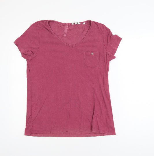 FatFace Womens Pink Short Sleeve V-Neck Cotton T-Shirt UK14