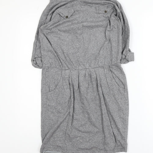 Mango Women Grey Cotton Blend Knee Length Shirt Dress S