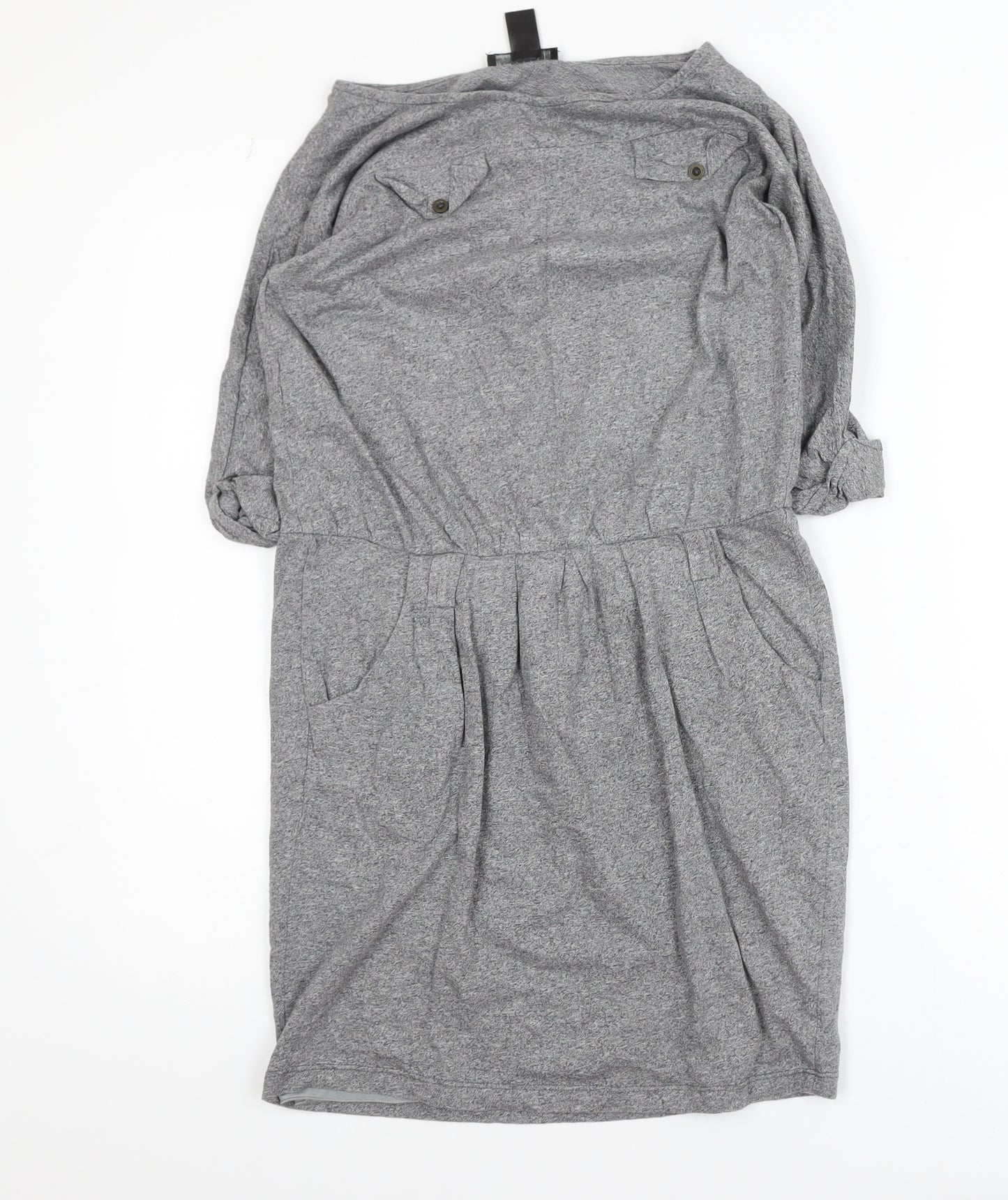 Mango Women Grey Cotton Blend Knee Length Shirt Dress S