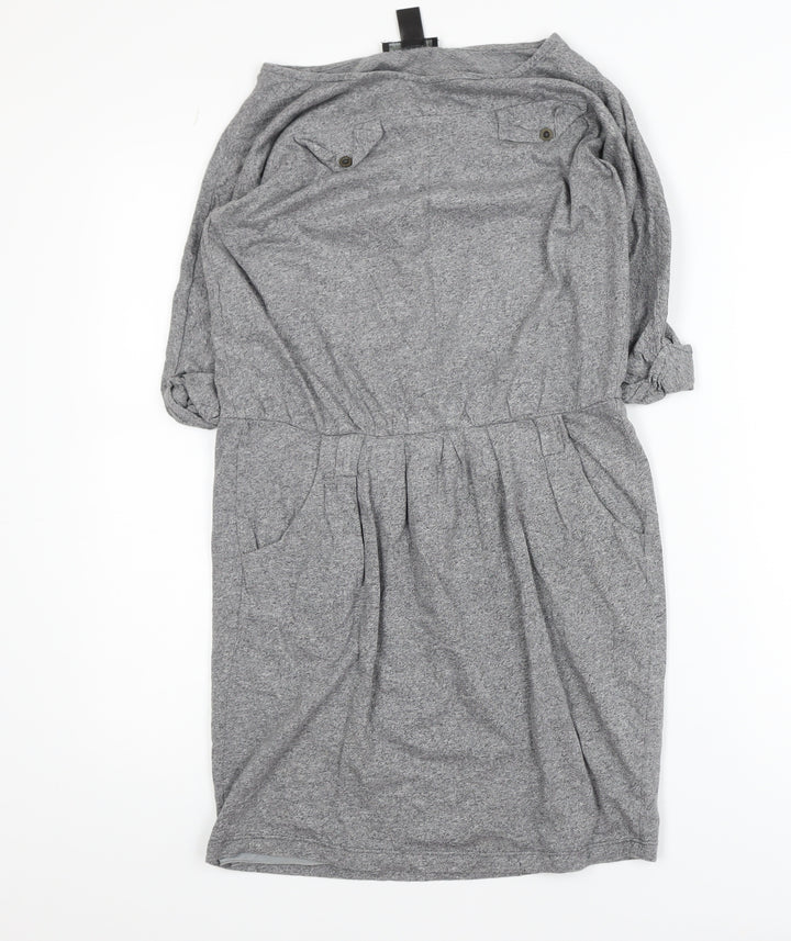 Mango Women Grey Cotton Blend Knee Length Shirt Dress S