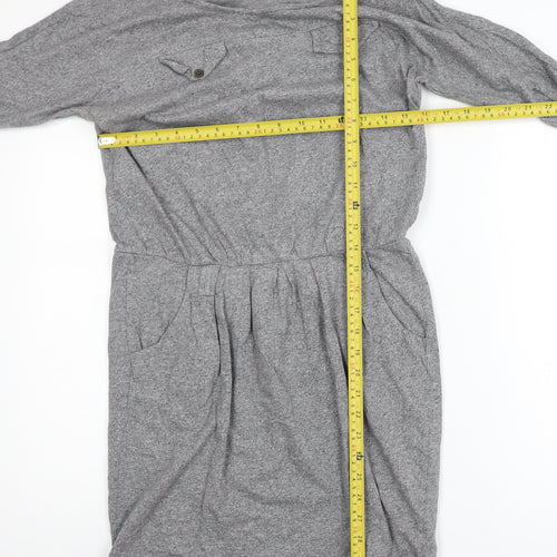 Mango Women Grey Cotton Blend Knee Length Shirt Dress S