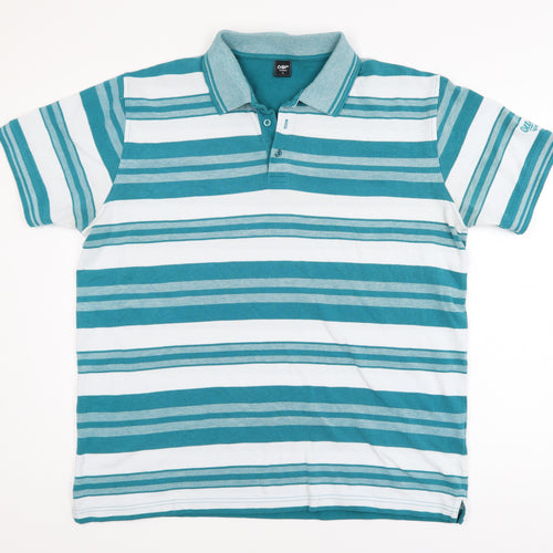 Cotton Traders Men's Bright Teal Striped Polo Shirt XL Cotton Blend
