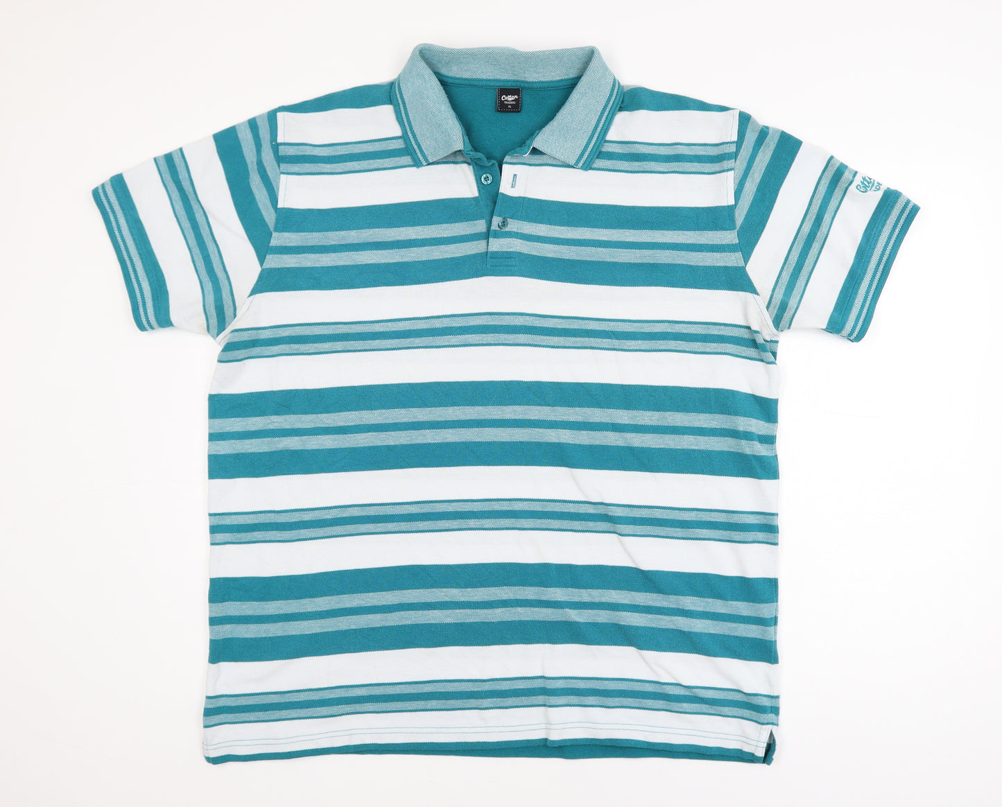 Cotton Traders Men's Bright Teal Striped Polo Shirt XL Cotton Blend