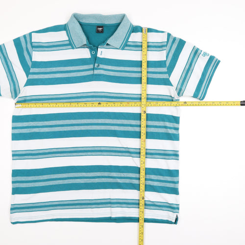 Cotton Traders Men's Bright Teal Striped Polo Shirt XL Cotton Blend