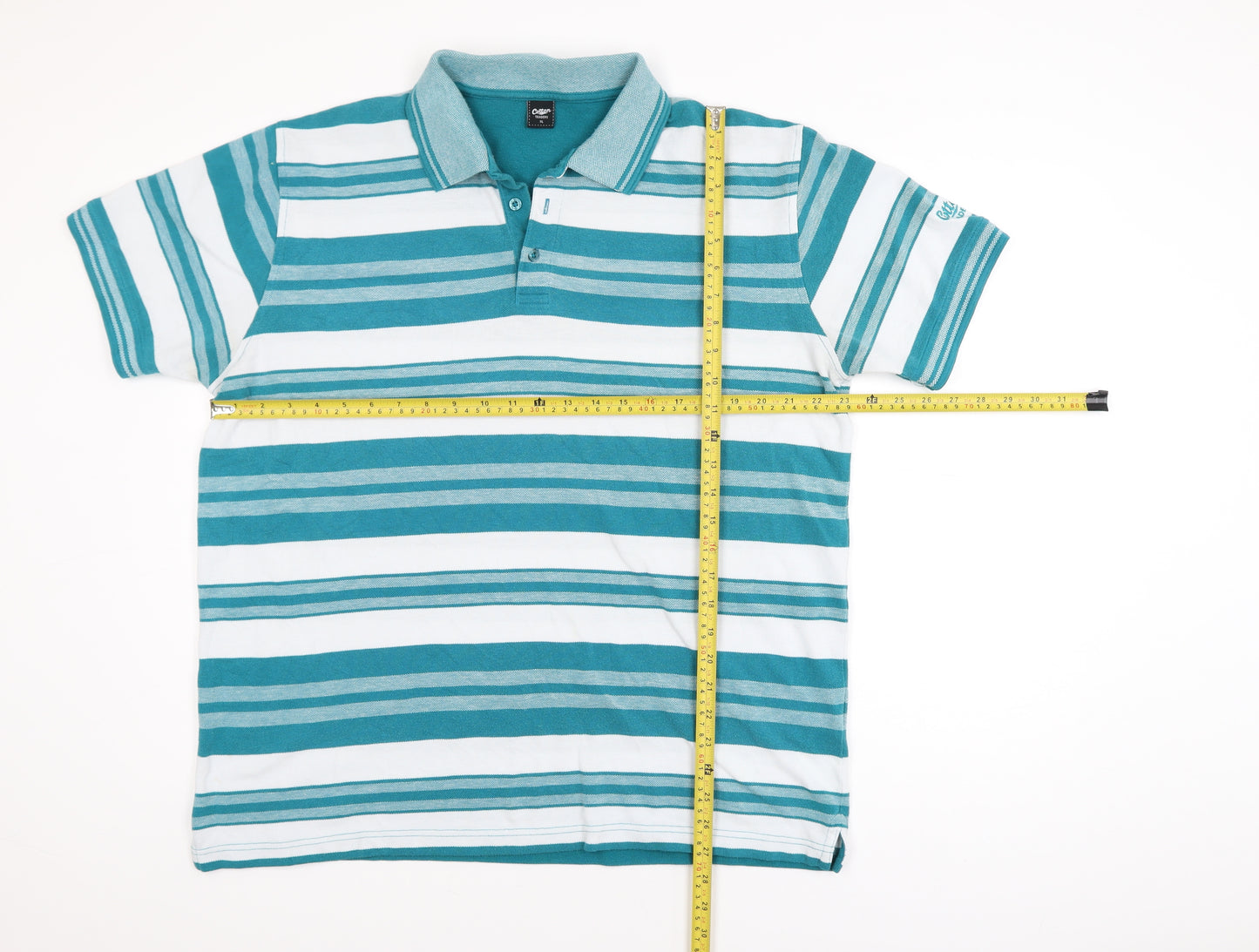 Cotton Traders Men's Bright Teal Striped Polo Shirt XL Cotton Blend