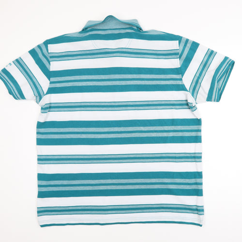 Cotton Traders Men's Bright Teal Striped Polo Shirt XL Cotton Blend