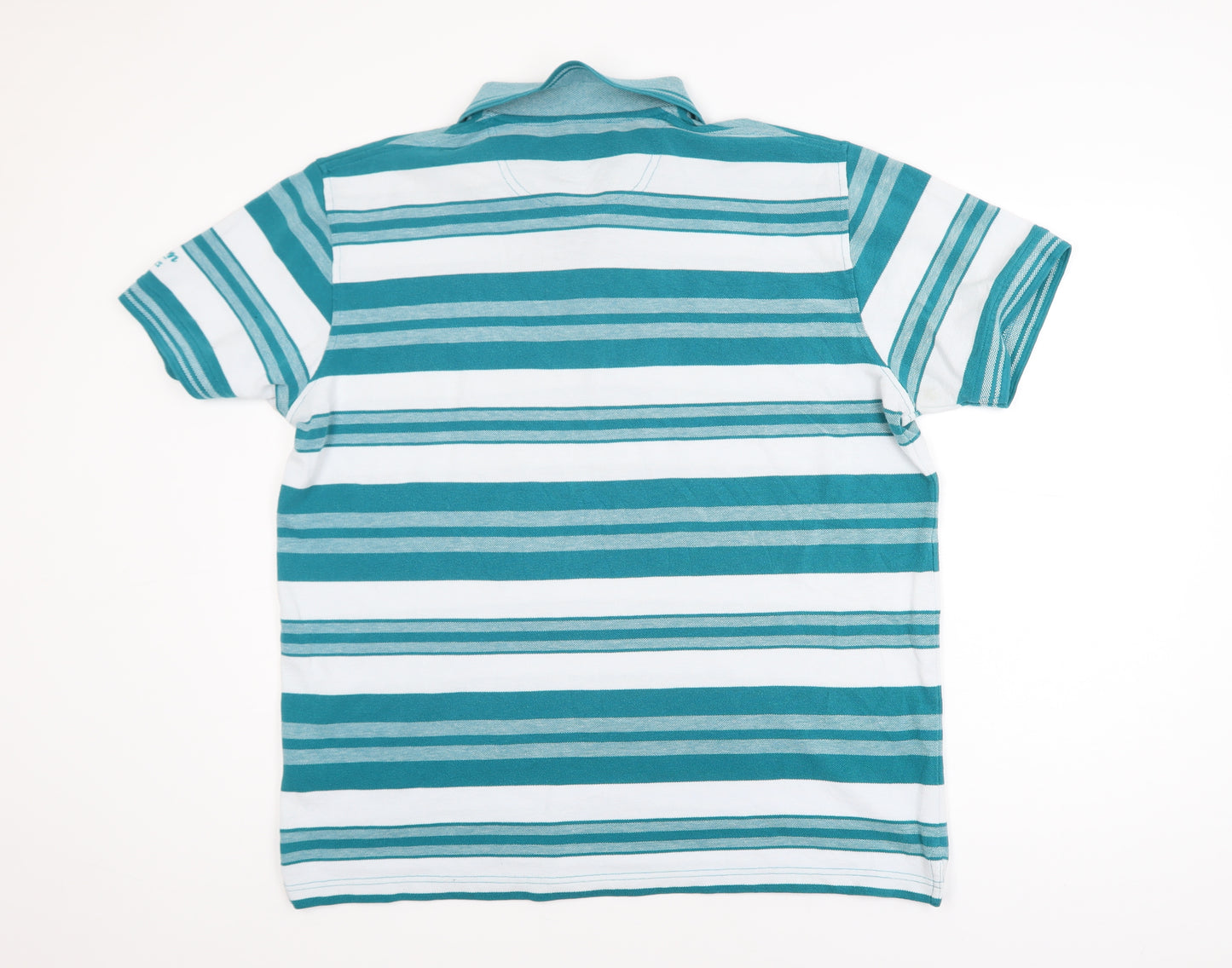 Cotton Traders Men's Bright Teal Striped Polo Shirt XL Cotton Blend