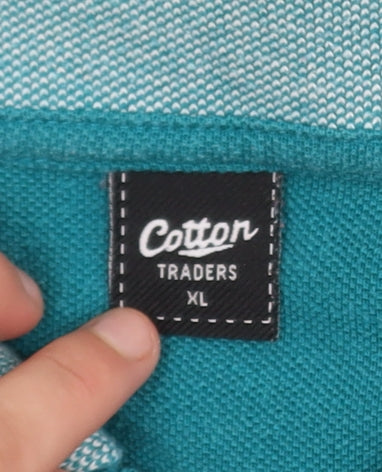 Cotton Traders Men's Bright Teal Striped Polo Shirt XL Cotton Blend