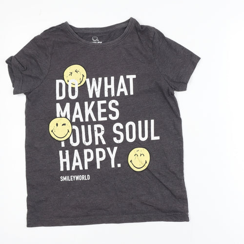 SmileyWorld Girls Grey Graphic Print T-Shirt 10-11 Years 146cm Crew Neck