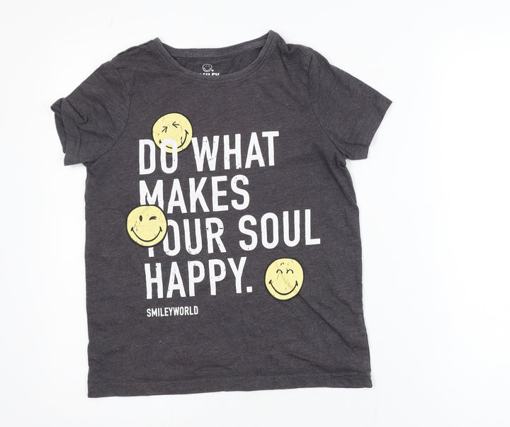 SmileyWorld Girls Grey Graphic Print T-Shirt 10-11 Years 146cm Crew Neck