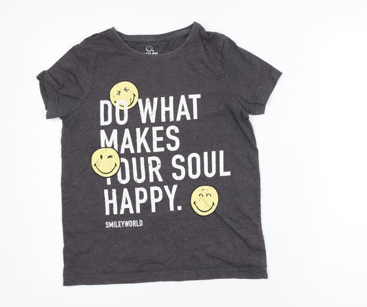 SmileyWorld Girls Grey Graphic Print T-Shirt 10-11 Years 146cm Crew Neck