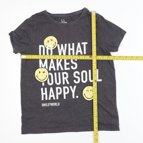 SmileyWorld Girls Grey Graphic Print T-Shirt 10-11 Years 146cm Crew Neck