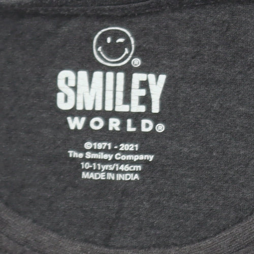 SmileyWorld Girls Grey Graphic Print T-Shirt 10-11 Years 146cm Crew Neck