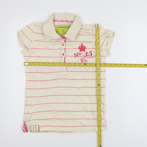 Next Girls Beige Pink Striped Polo T-Shirt Size 10 Cotton Casual Top