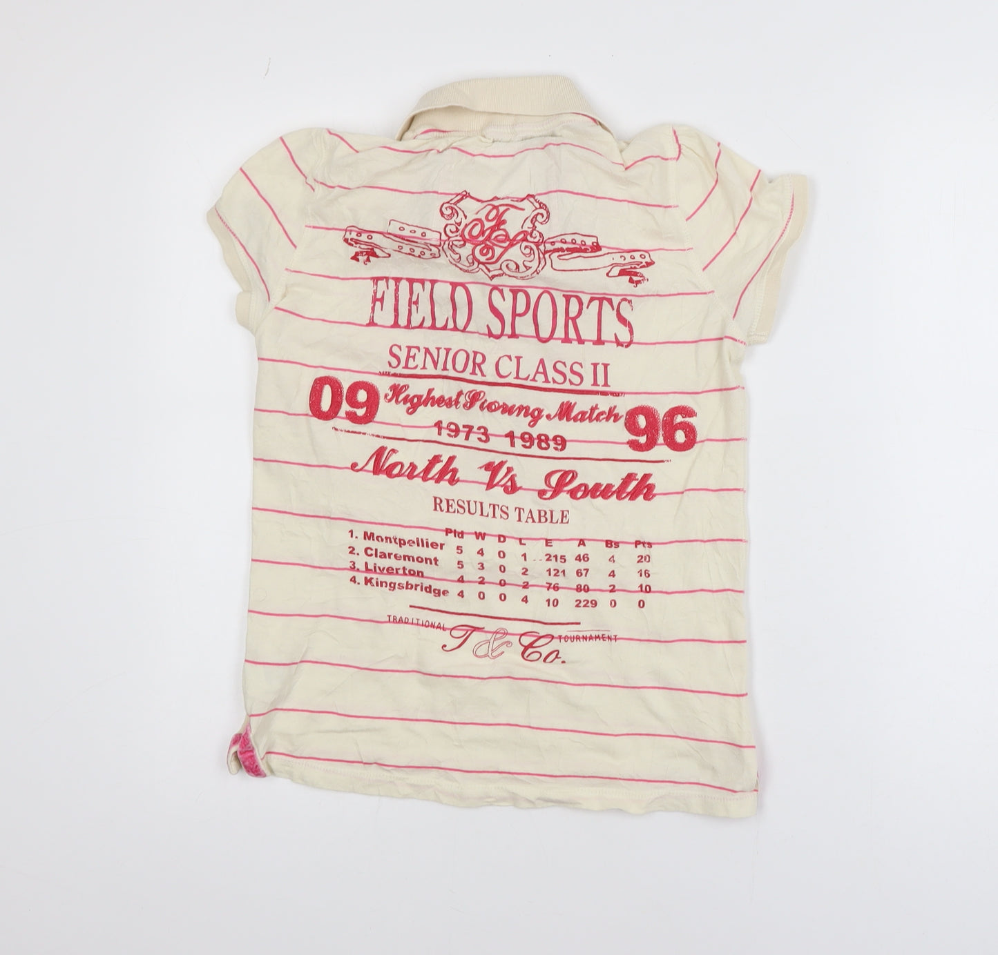 Next Girls Beige Pink Striped Polo T-Shirt Size 10 Cotton Casual Top
