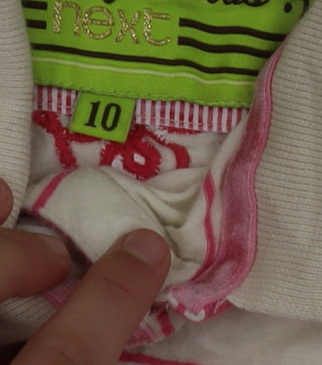 Next Girls Beige Pink Striped Polo T-Shirt Size 10 Cotton Casual Top