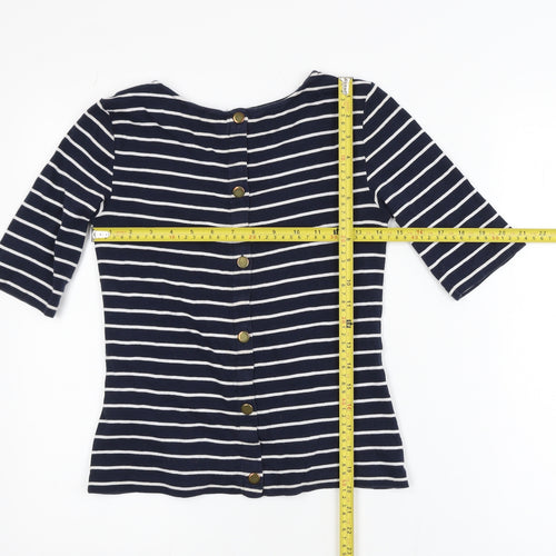 Hobbs Womens Blue Striped Boat Neck 3/4 Sleeve T-Shirt XS
