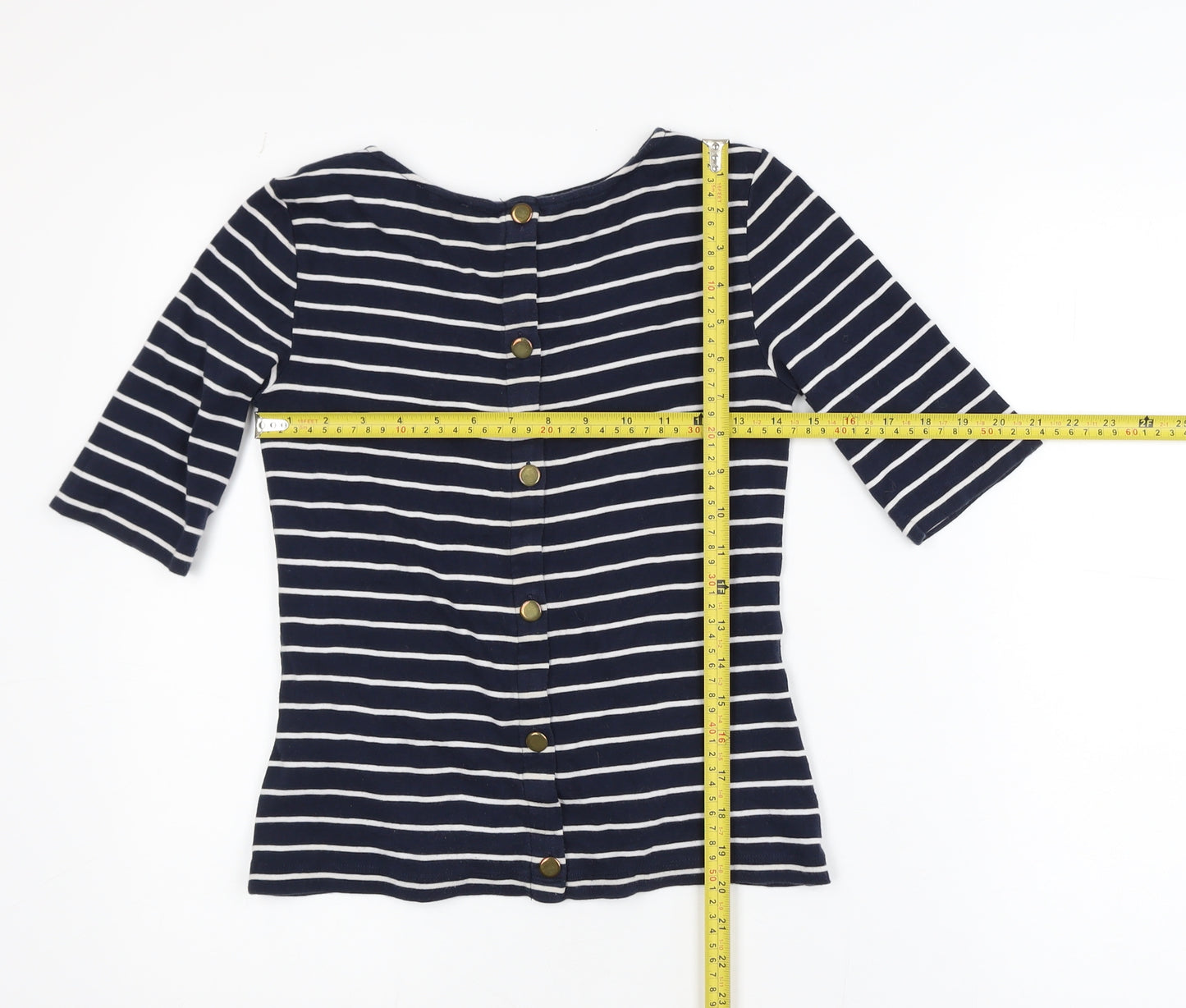 Hobbs Womens Blue Striped Boat Neck 3/4 Sleeve T-Shirt XS