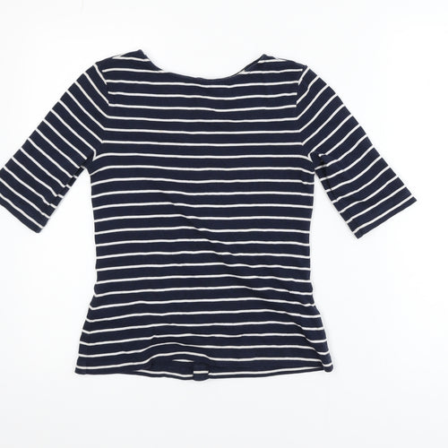 Hobbs Womens Blue Striped Boat Neck 3/4 Sleeve T-Shirt XS