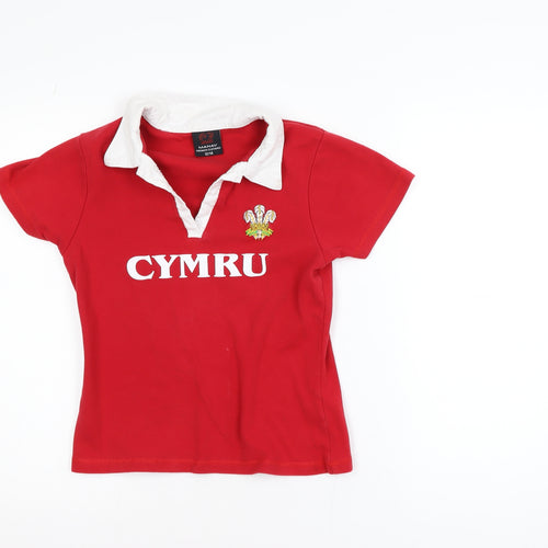 Manav Girls Red Wales Cymru Polo Shirt 12-14 Years Cotton Embroidered Top