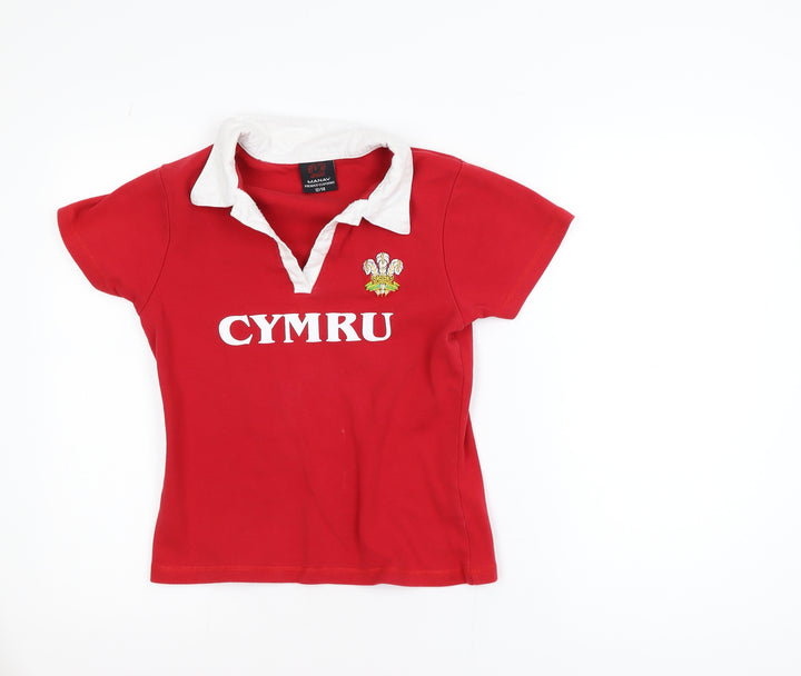 Manav Girls Red Wales Cymru Polo Shirt 12-14 Years Cotton Embroidered Top