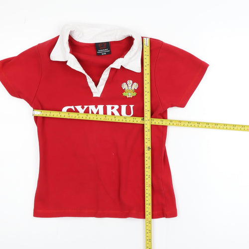 Manav Girls Red Wales Cymru Polo Shirt 12-14 Years Cotton Embroidered Top