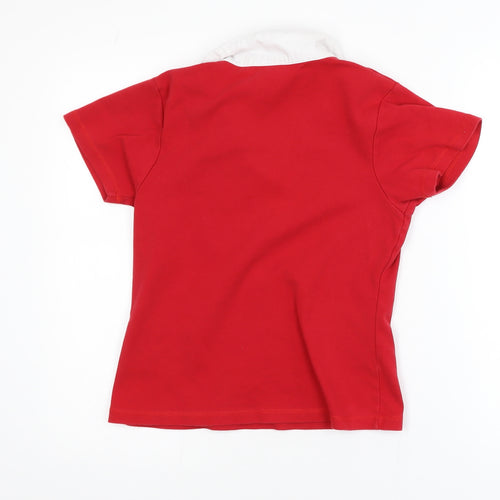 Manav Girls Red Wales Cymru Polo Shirt 12-14 Years Cotton Embroidered Top