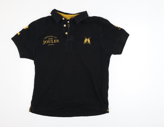 Joules Men's Black Sporty Fit Polo Shirt L Embroidered Logo Cotton
