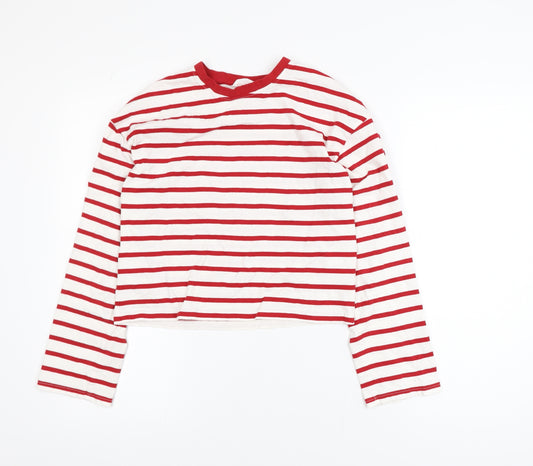 John Lewis Anyday Womens Red White Striped Long Sleeve Cotton T-Shirt XS