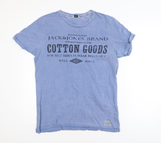 Jack & Jones Men's Blue Vintage Graphic Cotton T-Shirt Size L