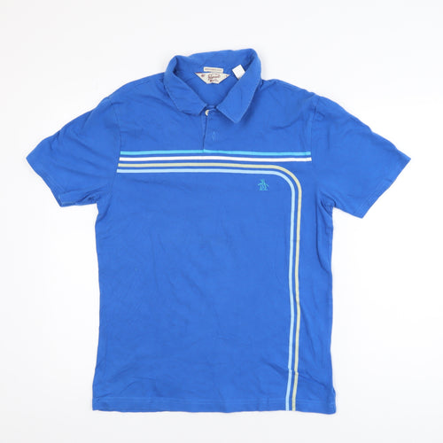 Original Penguin Men's Blue Slim Fit Striped Polo Shirt M