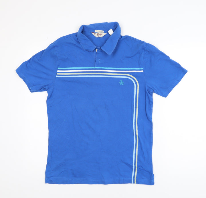Original Penguin Men's Blue Slim Fit Striped Polo Shirt M