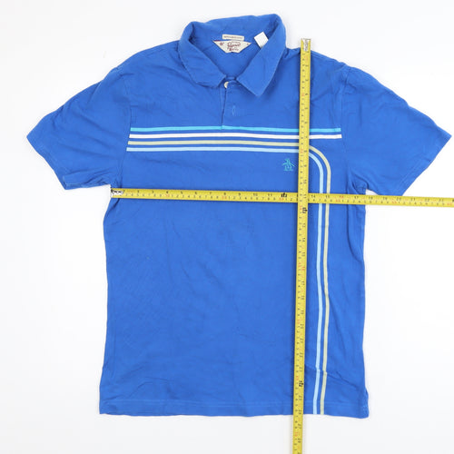 Original Penguin Men's Blue Slim Fit Striped Polo Shirt M