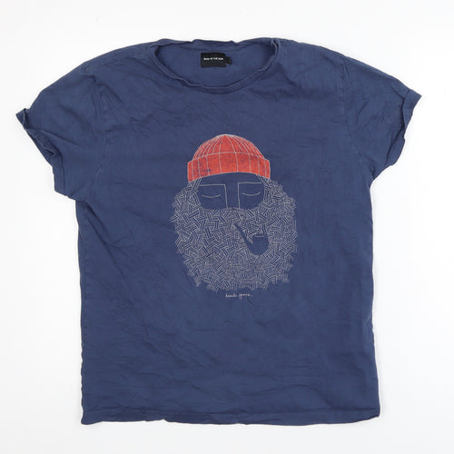 Bask In The Sun Men's Blue Graphic Beard T-Shirt Size M Organic Cotton