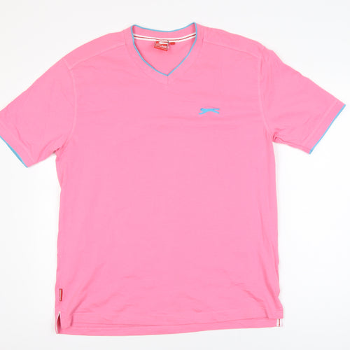 Slazenger Men's Pink V-Neck Cotton T-Shirt Size L