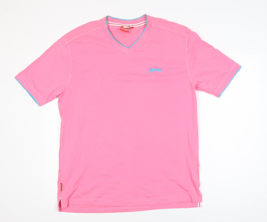 Slazenger Men's Pink V-Neck Cotton T-Shirt Size L