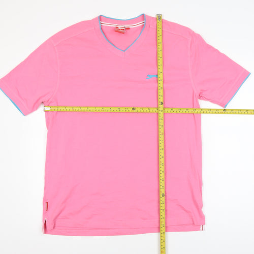 Slazenger Men's Pink V-Neck Cotton T-Shirt Size L
